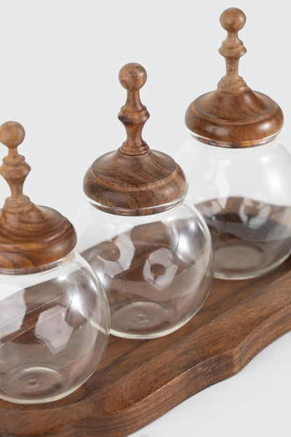 Wooden Tray & 3 Mini Jars
