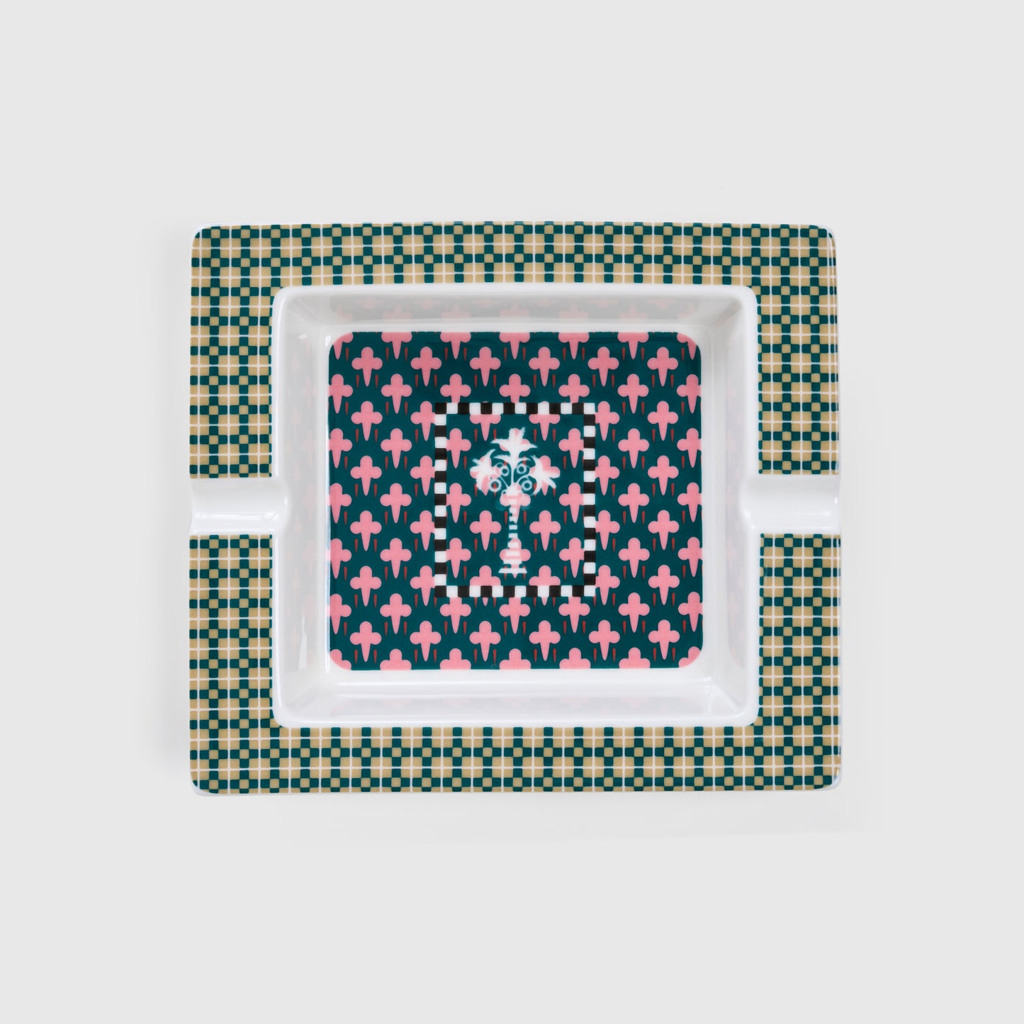 Guardians of the Nile Dark Green and Blush Pink Ashtray